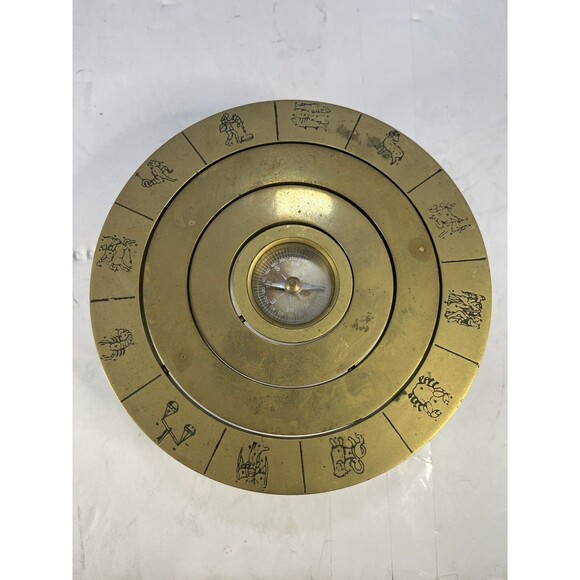 6" Brass Compass with Zodiac Signs - Antique Finish Decorative Nautical Piece - Picture 1 of 8